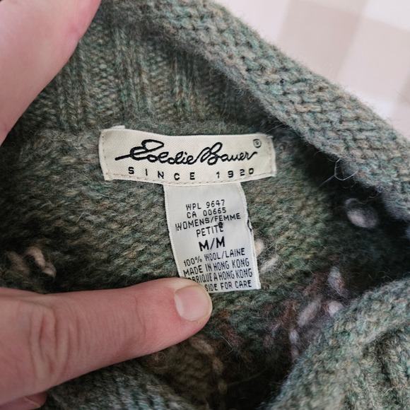 Vtg 90s Eddie Bauer M Petite 100% Wool Fair Isle Snowflake Turtleneck Sweater - Picture 7 of 7